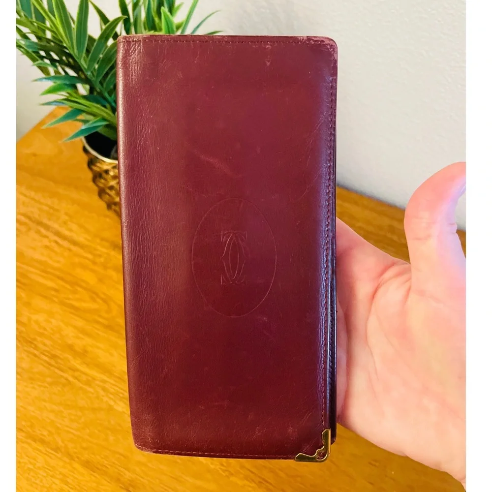 CARTIER Oxblood Red Leather Long Bifold Wallet 💯 AUTHENTIC - Picture 2 of 12